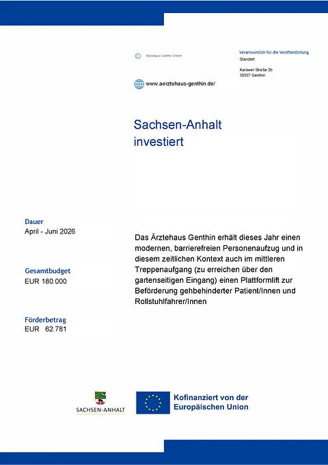 Sachsen-Anhalt investiert: Das Ärztehaus Genthin erhält dieses Jahr einen modernen, barrierefreien Personenaufzug